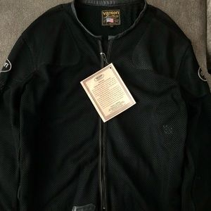This is a mesh motorcycle jacket with 100% real leather made by Vanson leathers.